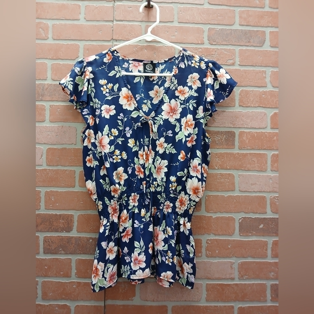 Y2K, Floral smocked blouse Sz L